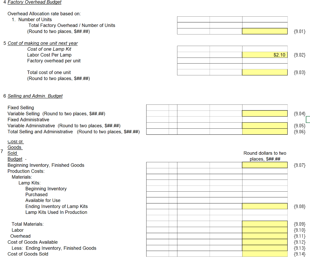$2.04 {4.01} {4.02) {4.03} 2 Projected Variable Manufacturing Cost Per Unit 20