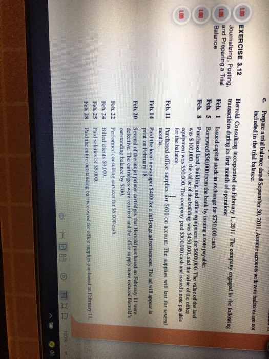  c. Prepare a trial balance dated September 30, 2011. Assume accounts