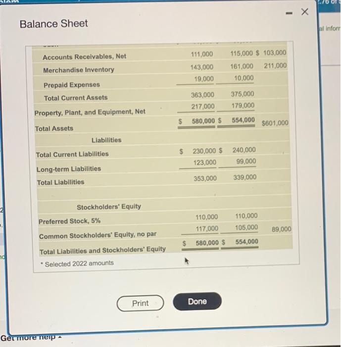 (Click the icon to view the balance sheet.) 1.17 2023 Requirement 1e.
