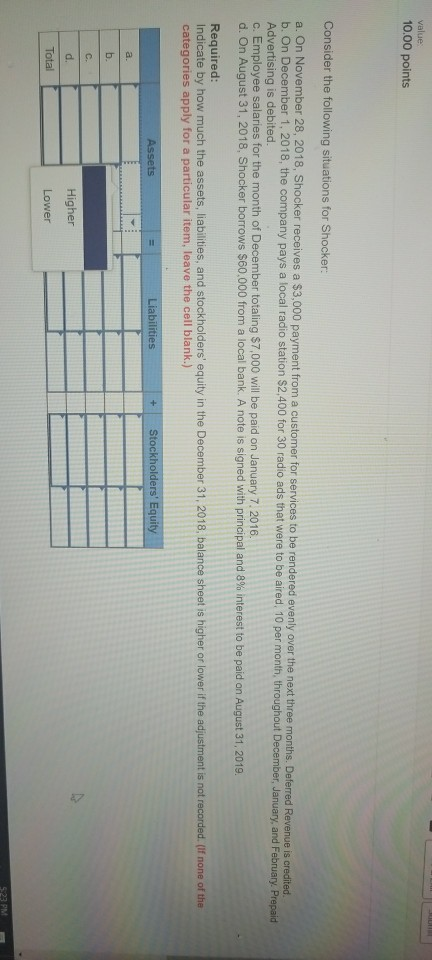  1question 2nd question value 10.00 points Consider the following situations for