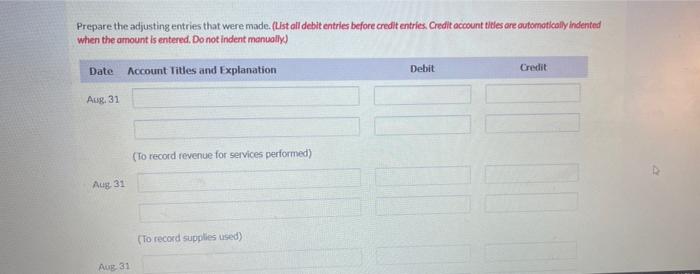 of its fiscal year are presented below. CULLUMBER COMPANY Trial Balance August