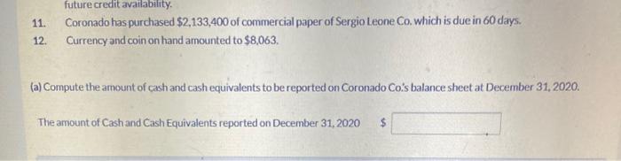 amount of cash to be reported on its December 31, 2020, balance