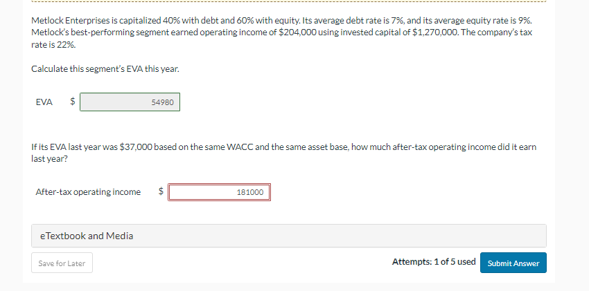  Please help!! Metlock Enterprises is capitalized 40% with debt and 60%