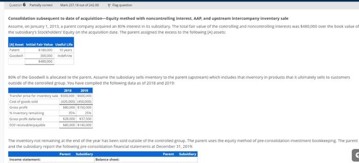 and upstream intercompany Inventory sale Assure, on January 1, 2013, a parent