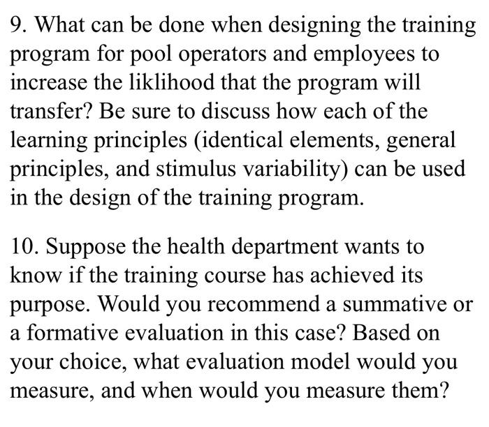 pool operators and their employees? Review each of the instructional methods in