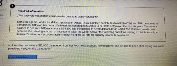questions displayed below] Kathleen, age 56, works for MH Incorporated in Dallas,