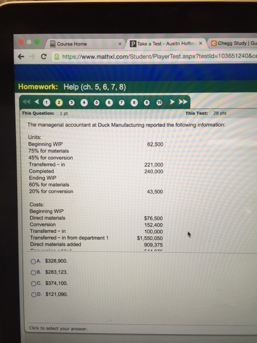  Course Home Take a Test-Ausitn Hoffm)>> This question: 1 pt This