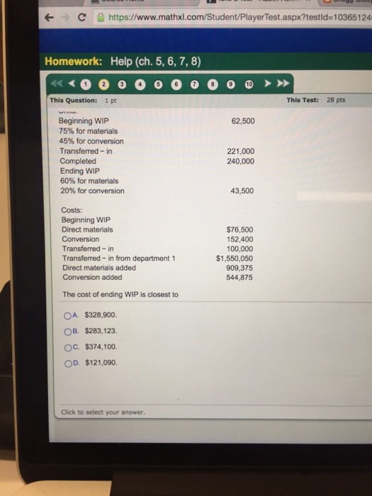 Test: 28 pts The managerial accountant at Duck Manufacturing reported the following