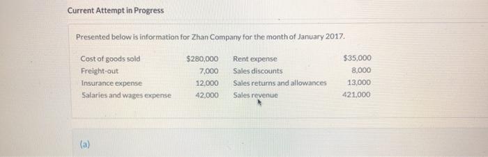  Current Attempt in Progress Presented below is information for Zhan Company