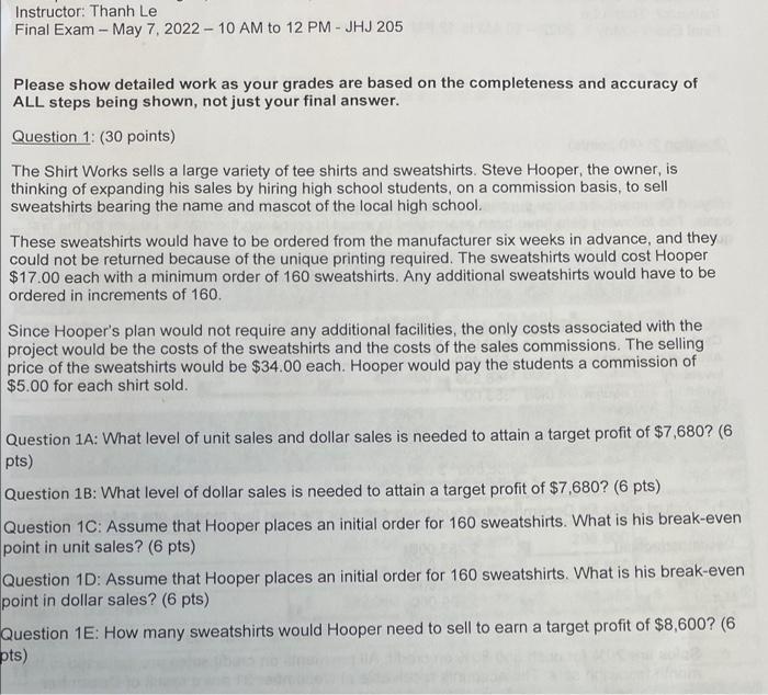 Accounting (ACCT 232.03) structor Thane Final Exam - May 7.2022 - 10