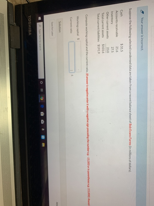  Your answer is incorrect. Suppose the following selected condensed data are