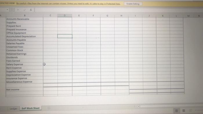 Balance Ledger Download the attached SPREADSHEET and save the Exce) the to