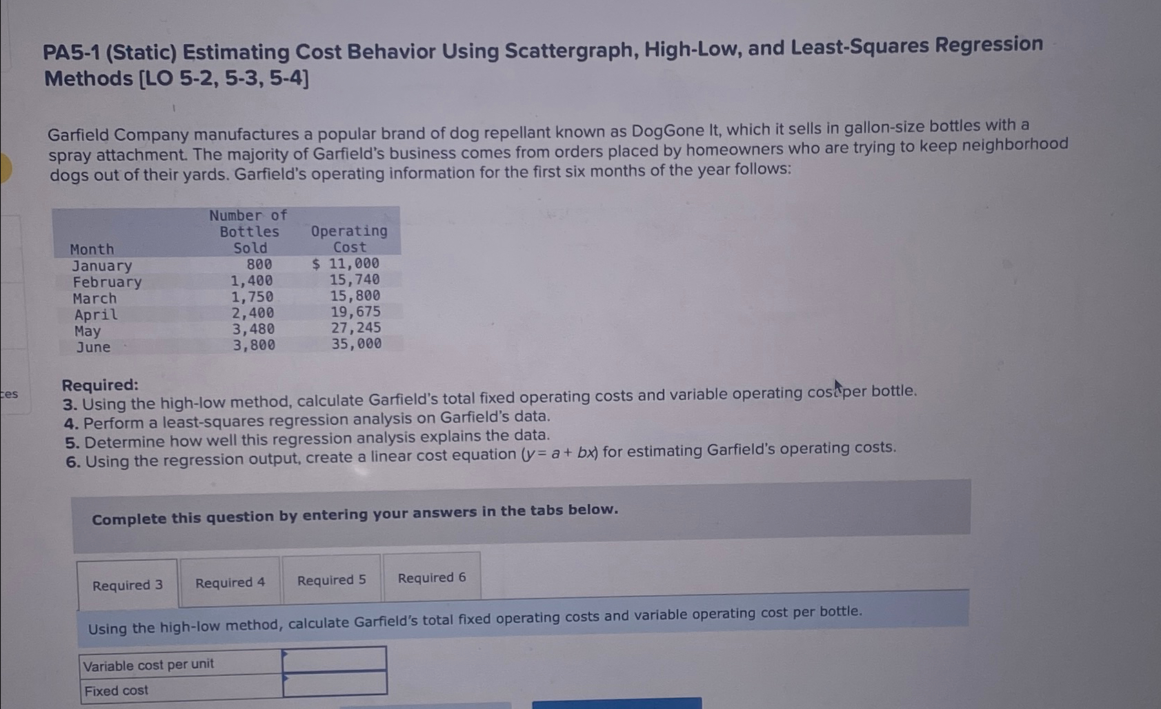  PA5-1(Static) Estimating Cost Behavior Using Scattergraph, High-Low, and Least-Squares Regression Methods