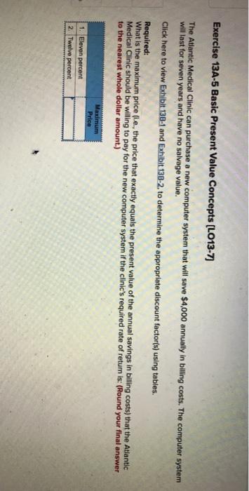  Exercise 13A-5 Basic Present Value Concepts (LO13-7) The Atlantic Medical Clinic