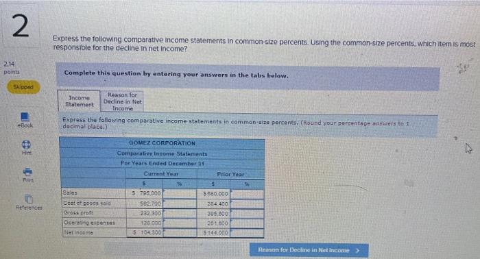 common size percents, which mem is most responsible for the decline in