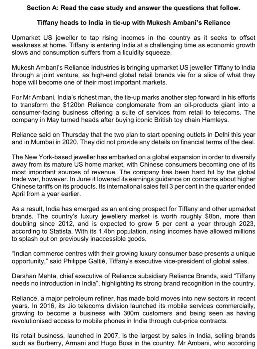  Section A: Read the case study and answer the questions that