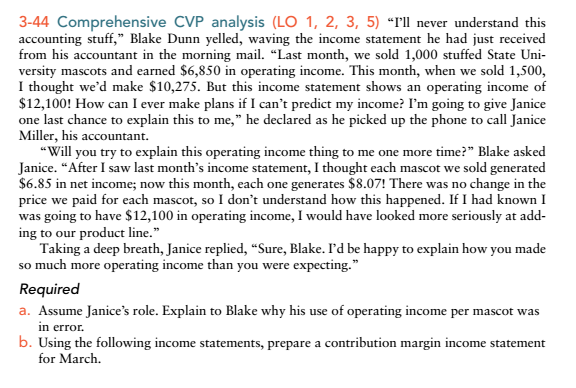  -44 Comprehensive CVP analysis (LO 1, 2, 3, 5) "Ill never