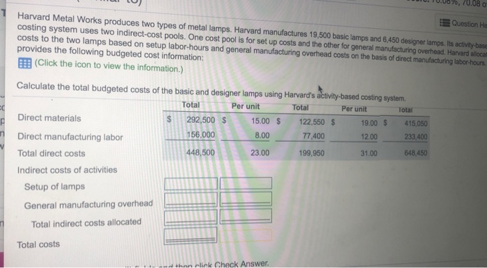 Designer Lamps Total ating Direct materials per lamp 15 19 st select