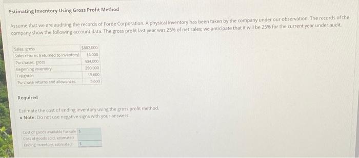  Estimating Inventory Using Gross Profit Method Assume that we are auditing