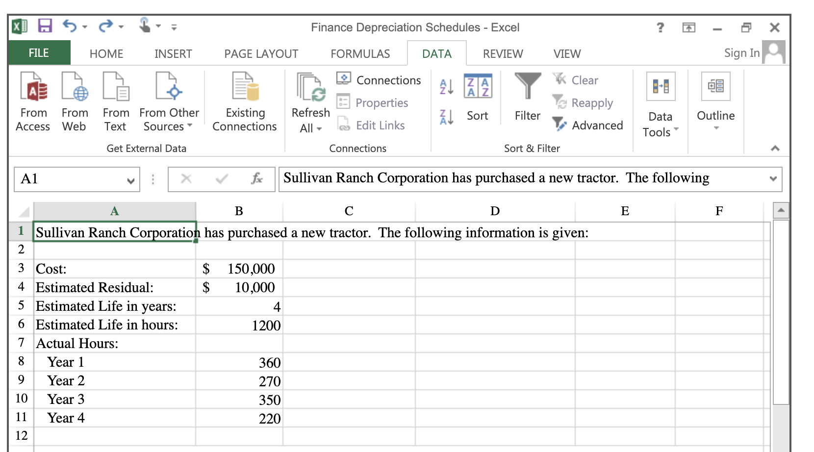 Ranch Corporation has purchased a new tractor and has provided the information