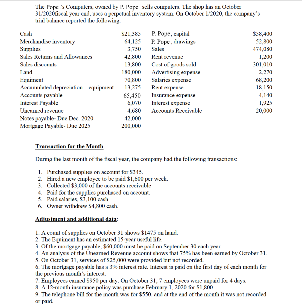 Please help me complete D, E, F The Pope's Computers, owned