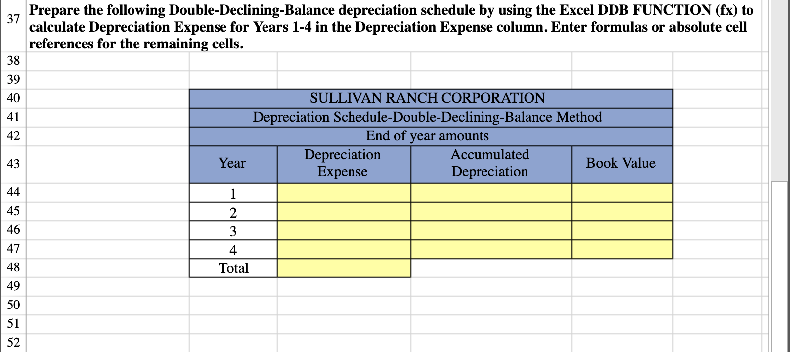 Double-Declining Balance methods. Use the information included in the Excel Simulation and