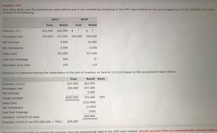  please solve in excel and provide explanation Problem 154 Klein Book