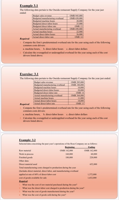  Example 3.1 The following data pertain to the Oneida restaurant Supply