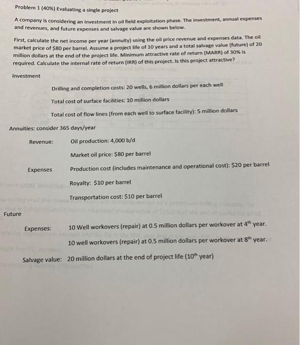 can you please please help me answer this one Problem 1 (40%)