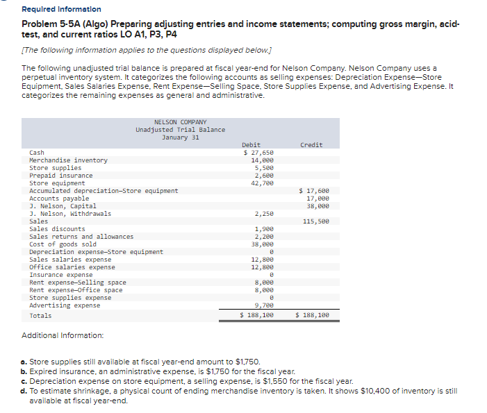 Need help with this problem. Required Information Problem 5-5A (Algo) Preparing adjusting