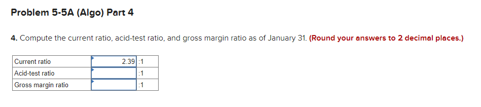 entries and income statements; computing gross margin, acid- test, and current ratios