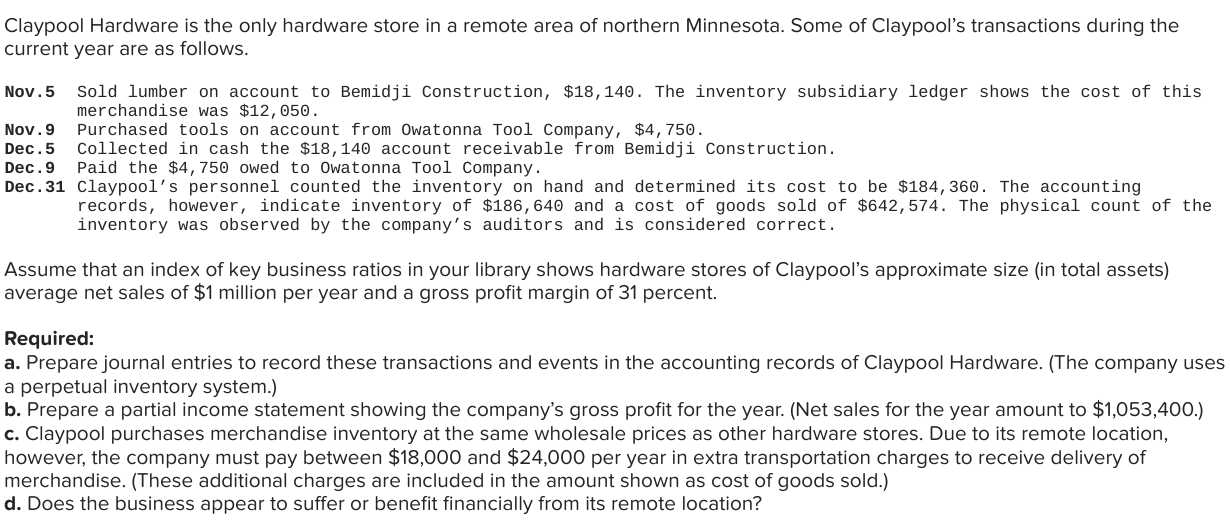  Claypool Hardware is the only hardware store in a remote area