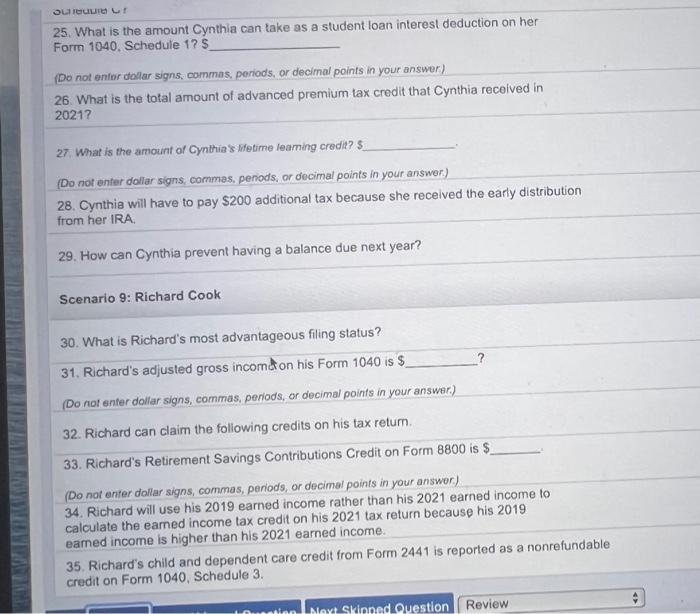  please answer the questions Sud 25. What is the amount Cynthia