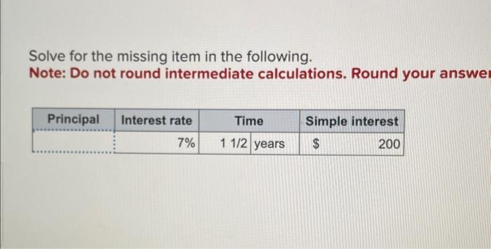 round intermediate calculations. Round your Solve for the missing item in the