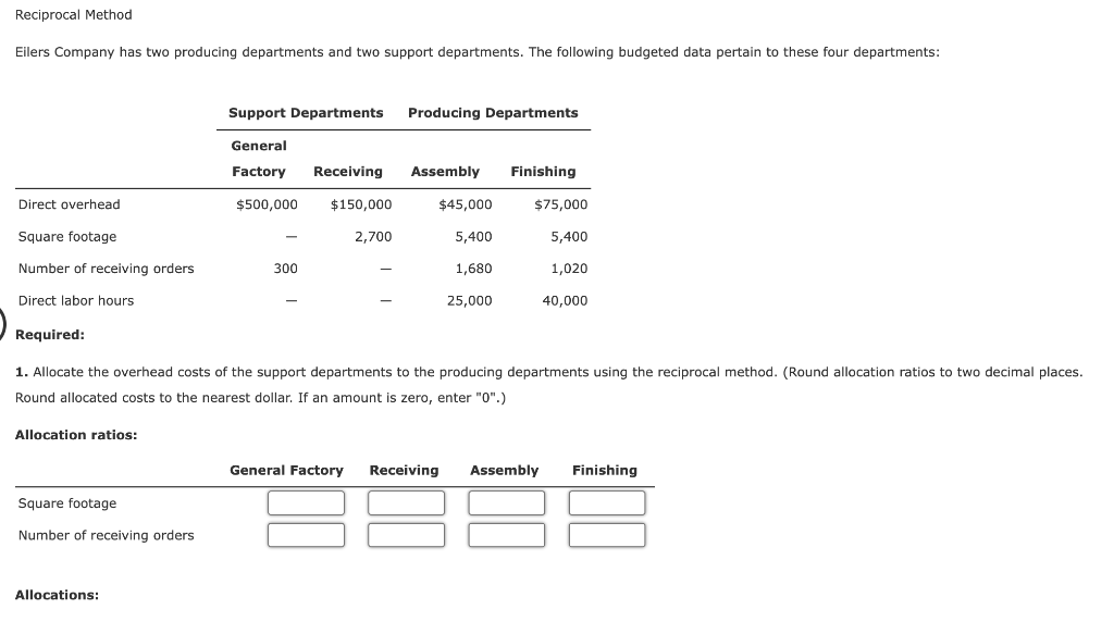  Reciprocal Method Eilers Company has two producing departments and two support