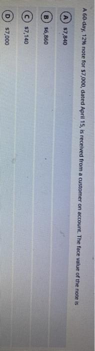  A 60 day, 12% note for $7,000, dated April 15, is