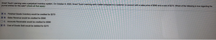  Smart Touch Learning a perpetual Inventory system. On October 8, 2020,