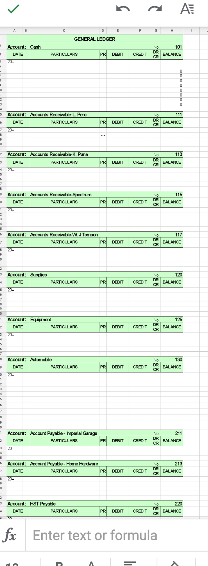 a ledger; taking off a trial balance and preparing financial statements Submit: