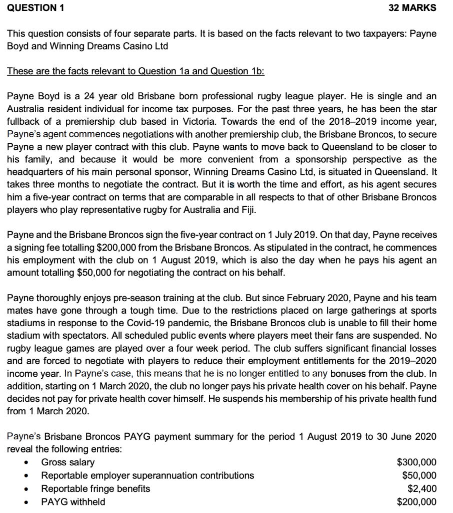  QUESTION 1 32 MARKS This question consists of four separate parts.