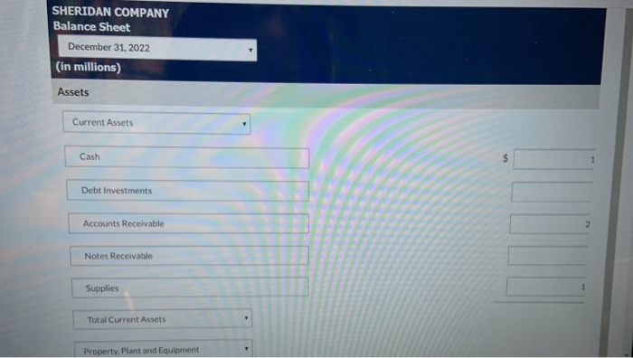 Accounts receivable Supplies Cash Equipment Buildings Land improvements Notes receivable (due in