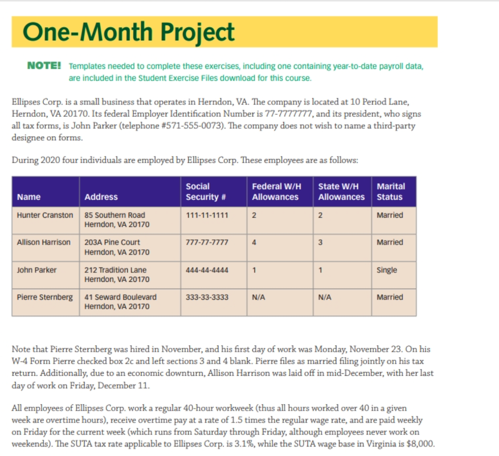  One-Month Project NOTE! Templates needed to complete these exercises, including one