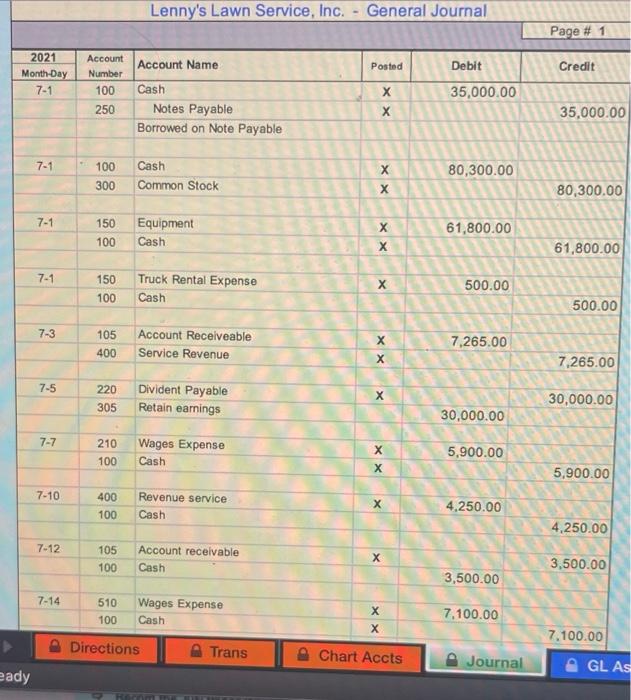 with Account Numbers and Account Names - Chart Accts tab General Journal