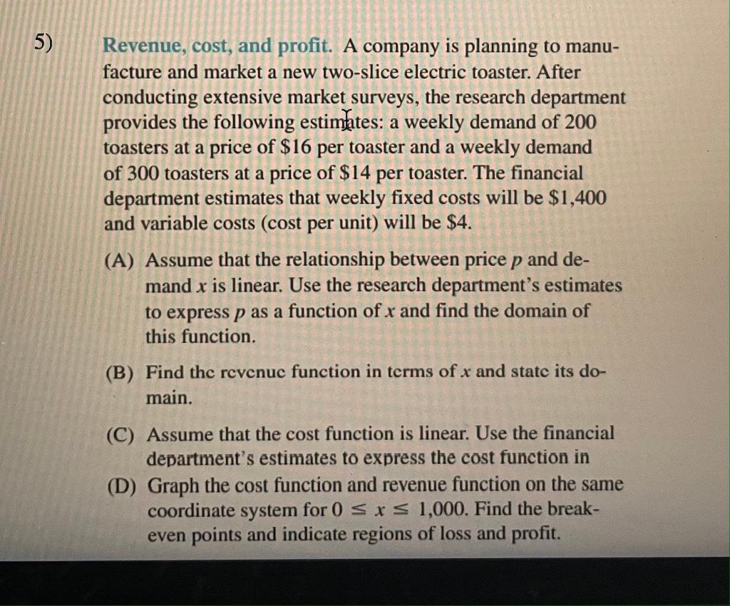 profit function in terms of x. . (F) Evaluate the marginal profit