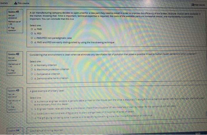  ethics answer only Courses This course Hoe blocks Oection 41 A