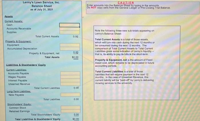 2021 Pre-Closing Trial Balance, prepare the July 2021 Income Statement. Click the