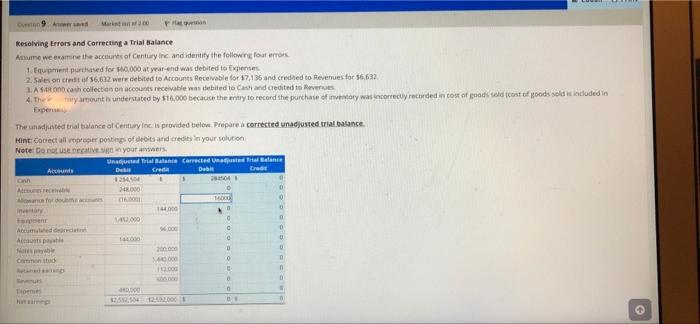 accounting help O A PH Resolving Errors and correcting a Trial Balance