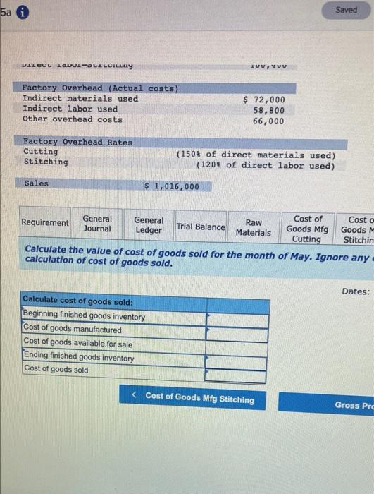 information is available regarding its May inventories: Raw materials inventory Work in