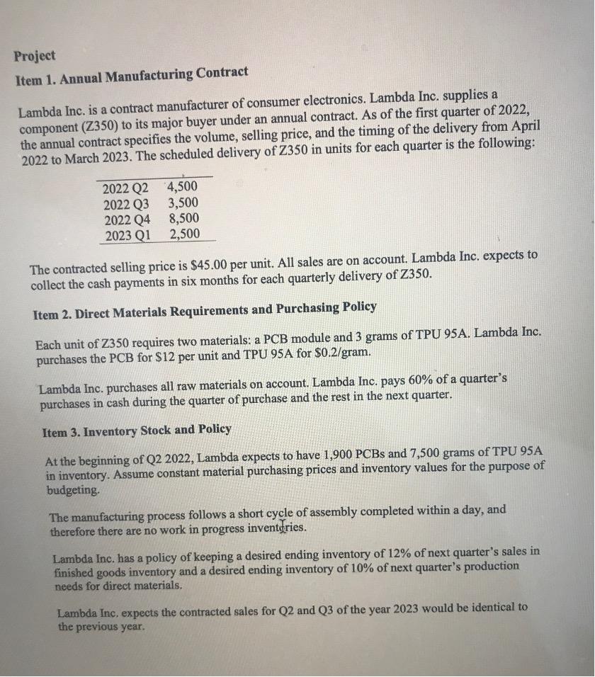 Please follow the materials under Project and build a master budget on