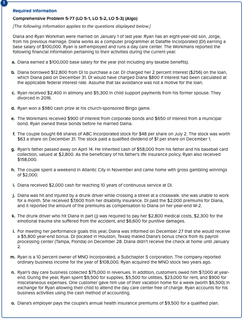  Required information Comprehensive Problem 5-77(LO 5-1, LO 5-2, LO 5-3)(Algo) [The