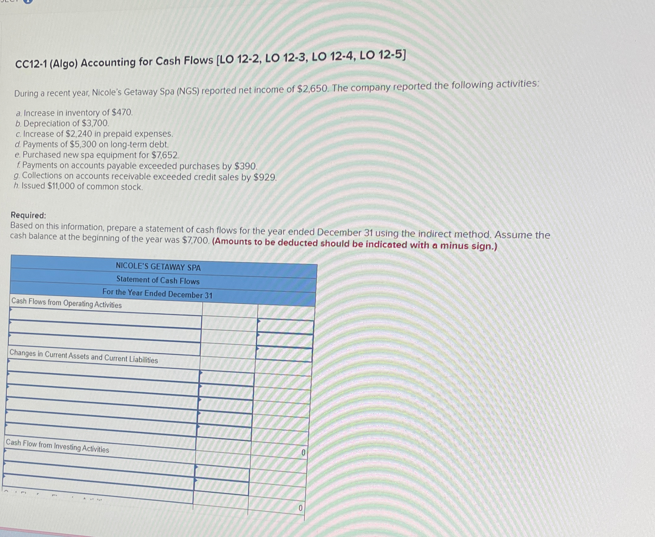  CC12-1(Algo) Accounting for Cash Flows [LO 12-2, LO 12-3, LO 12-4,